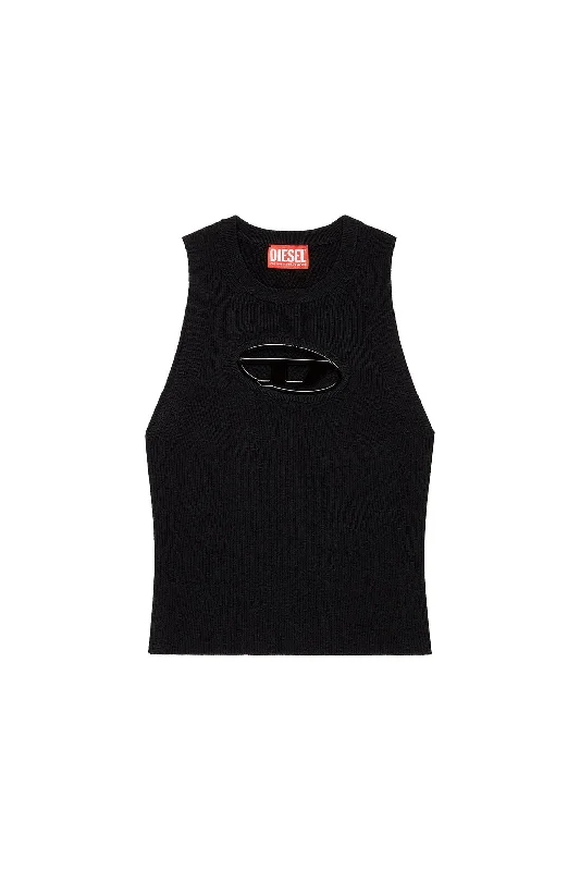 Diesel M-Onerva-Top Cut-out knit top with logo plaque Deep Black