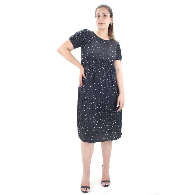 Women's Floral Short Sleeve Casual Dress,Black