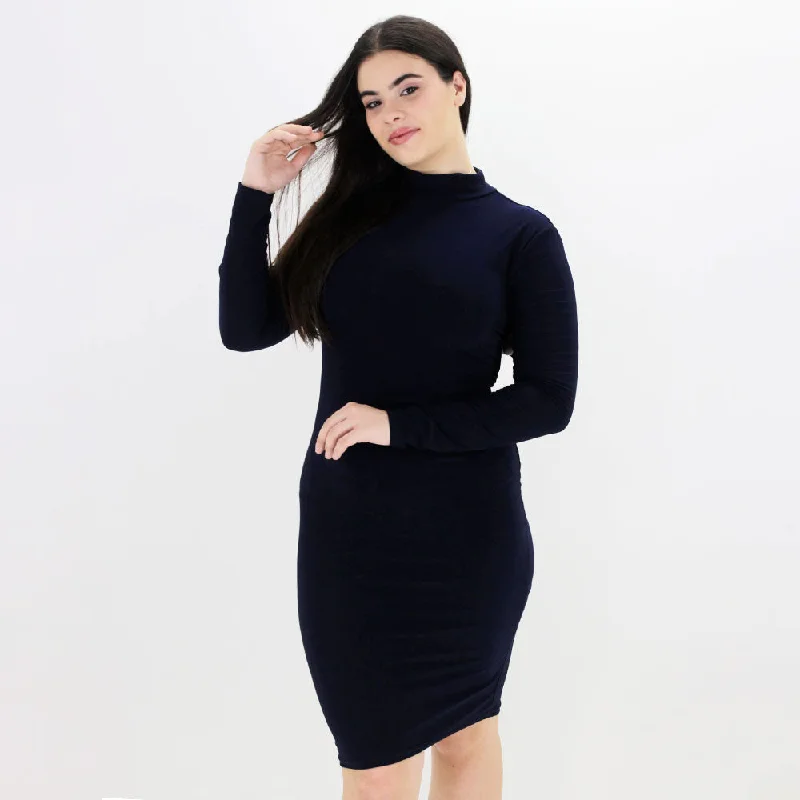 Women's Plain Open Back Dress,Navy