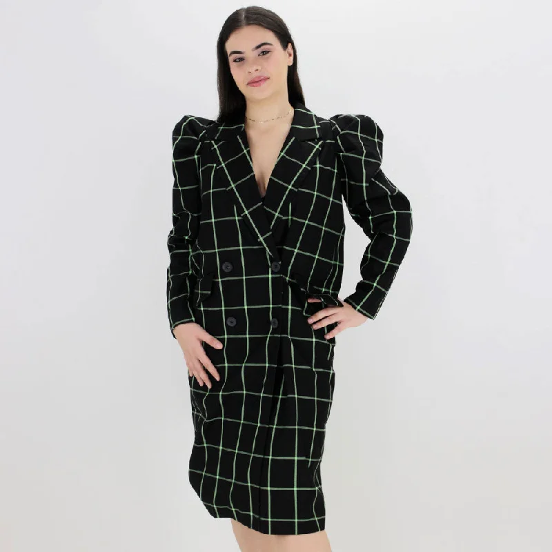 Women's Plaid Regular Fit Dress,Black