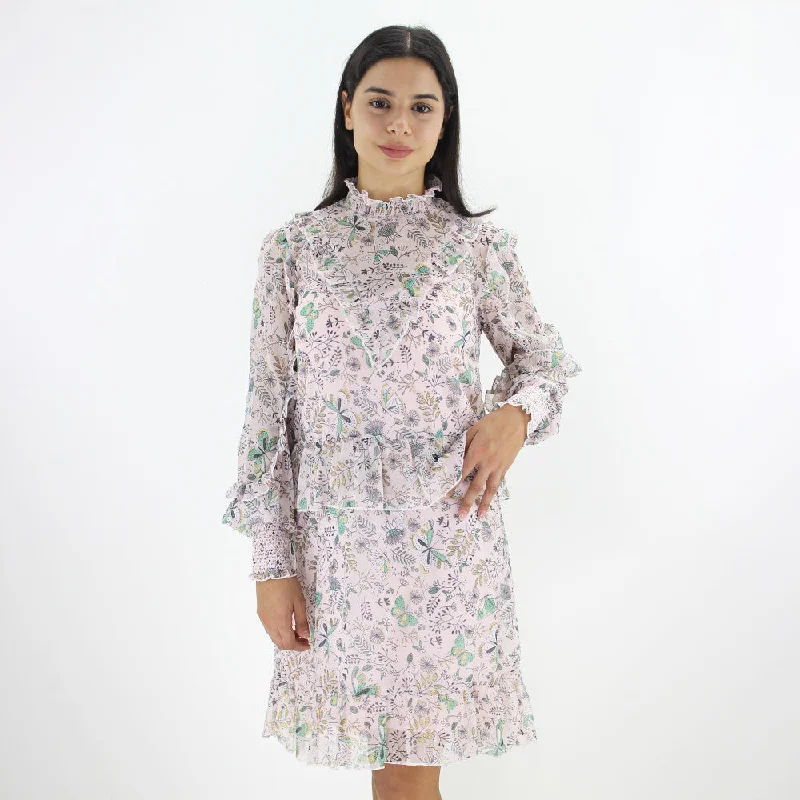 Women's Chiffon Floral Printed Dress,Light Pink