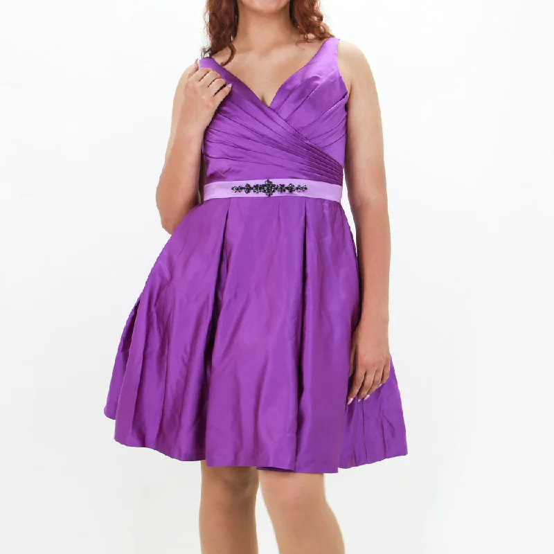 Women's Ruffle Rhinestone Dress,Purple