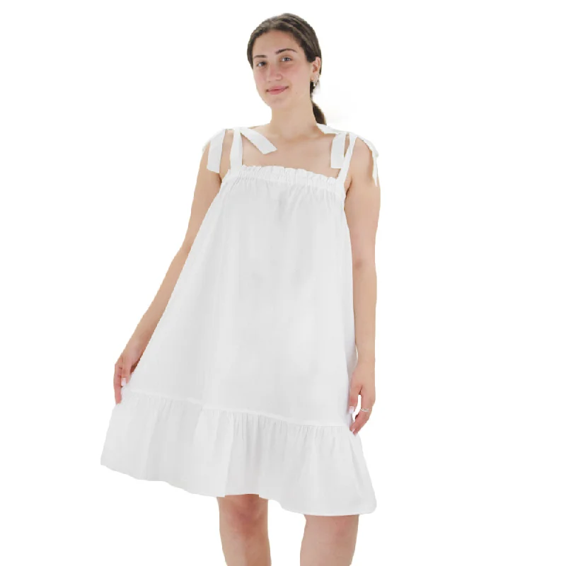 Women's Tie Strap Ruffle Dress,White