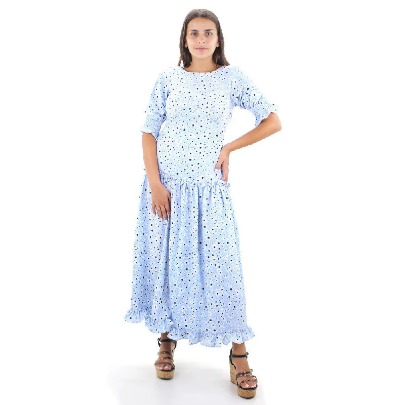 Women's Floral Ruffle Long Dress,Blue