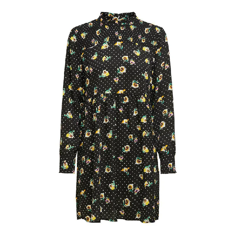 Women's Floral Long Sleeve Oversize Dress,Black