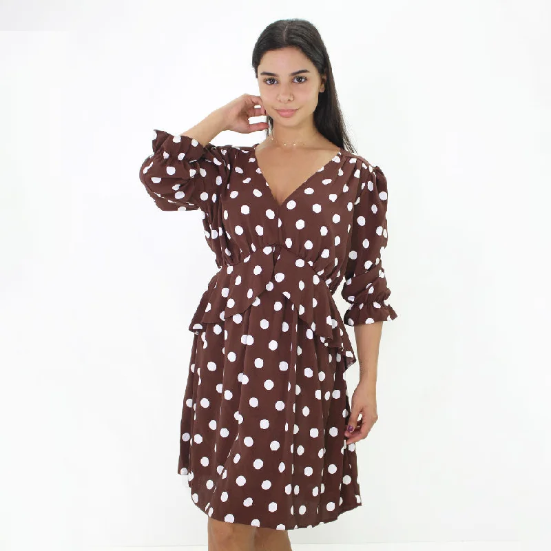 Women's Polka Dots Dress,Brown