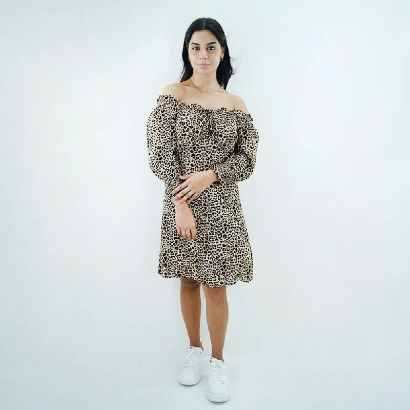 Women's Tiger Printed Dress,Light Brown