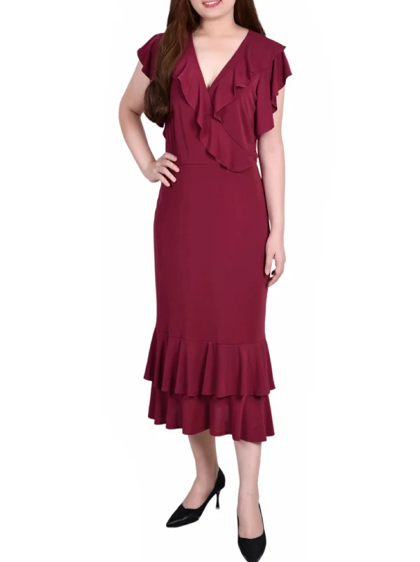 Women's Ruffled Dress,Wine