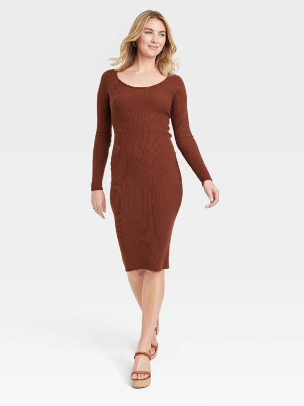 Women's Ribbed Dress,Brown