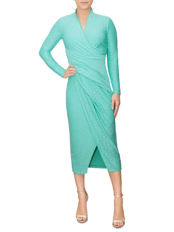 Women's Eyelet Wrap Dress,Aqua