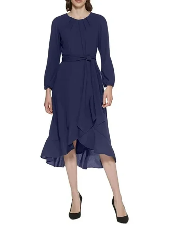 Women's Ruffled MIDI Dress,Navy