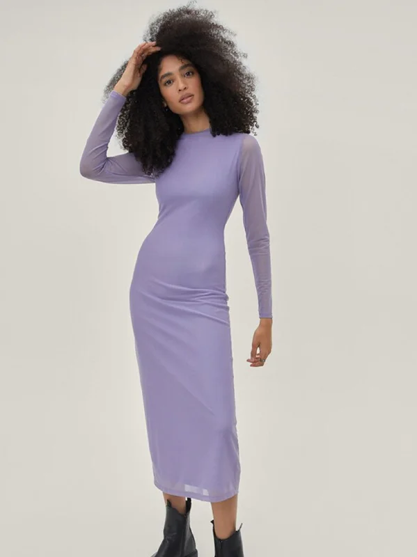 Women's Plain Mesh Dress,Light Purple