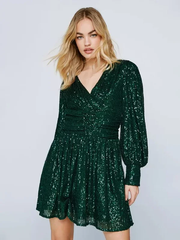 Women's Sequined Dress,Dark Green