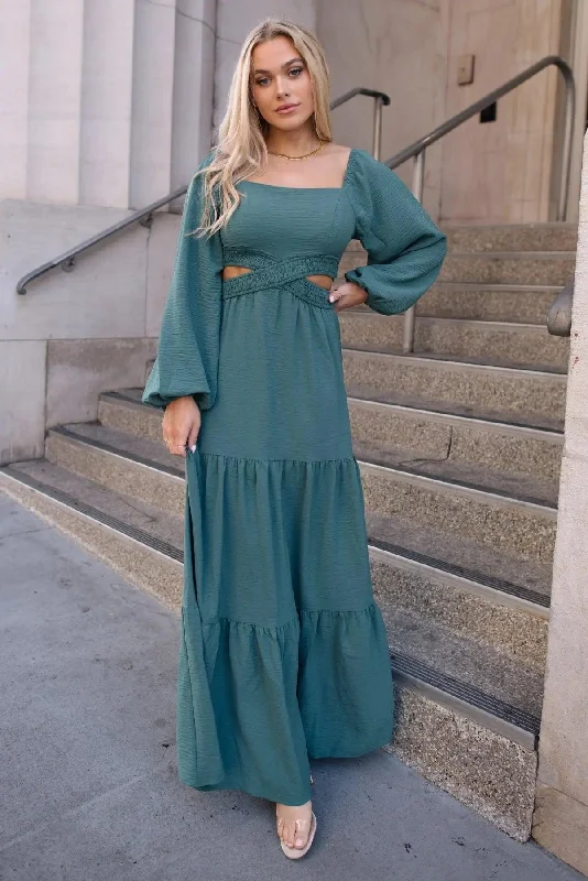 Amara Sage Cut Out Maxi Dress - Final Sale