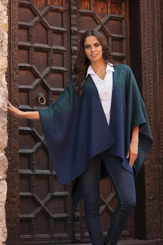 Andean Vistas Reversible Alpaca Blend Ruana in Navy and Kelly Green