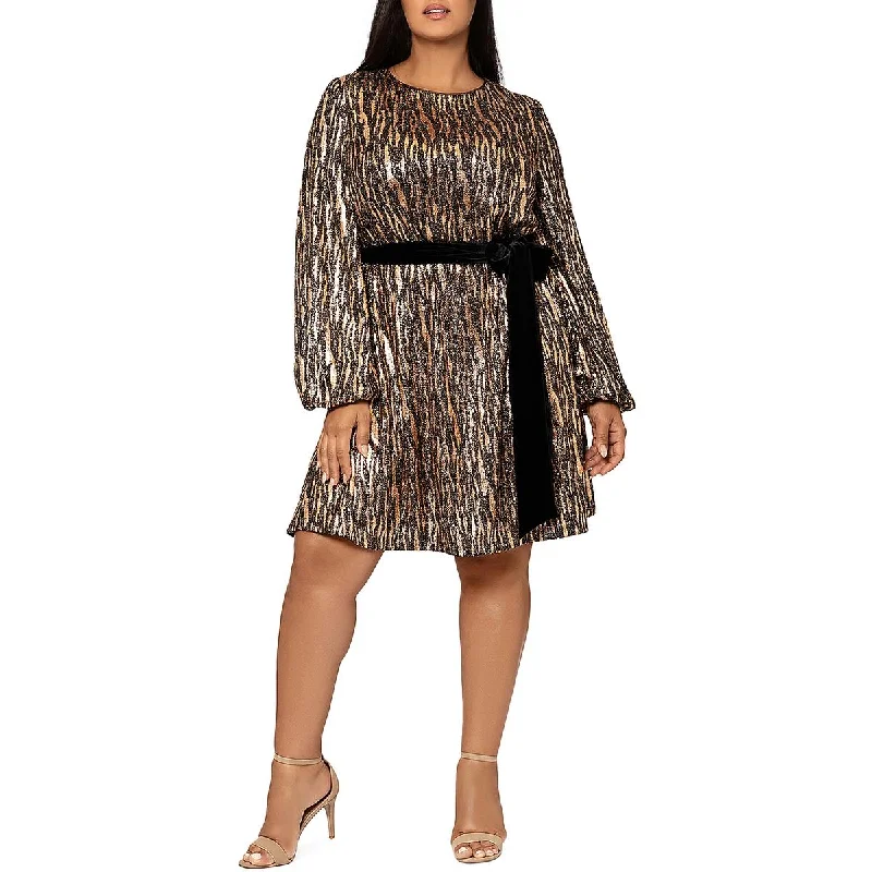 Betsy & Adam Womens Plus Metallic Knee-Length Cocktail And Party Dress