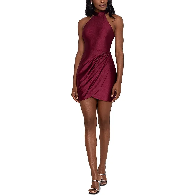 Blondie Nites Womens Juniors Halter Mini Cocktail and Party Dress