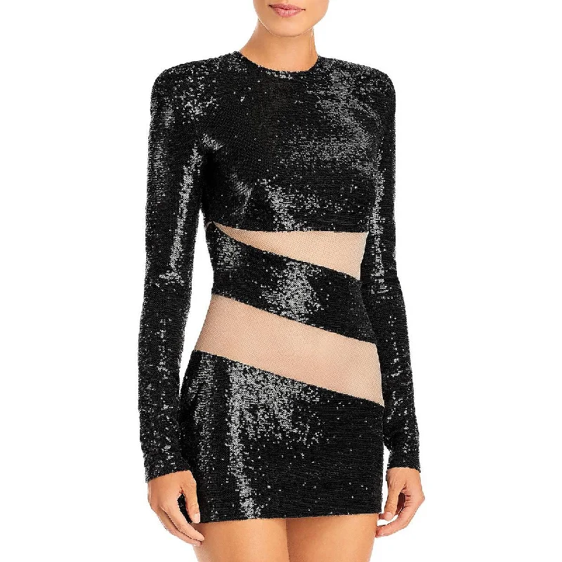 Bronx And Banco Womens Elise Sequined Illusion Cocktail and Party Dress