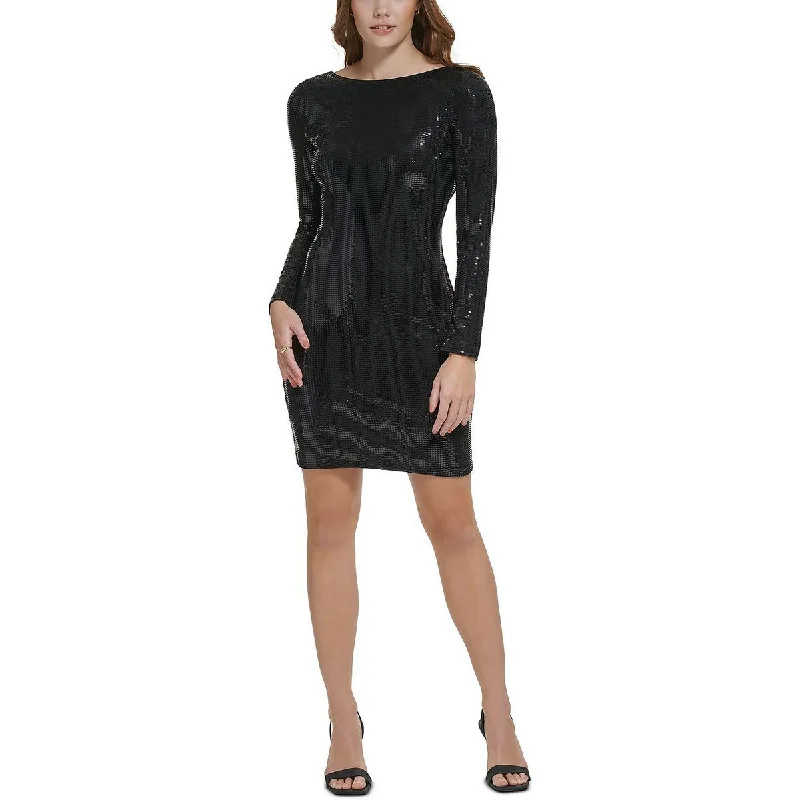 Calvin Klein Womens Petites Sequined Cowl Back Cocktail And Party Dress