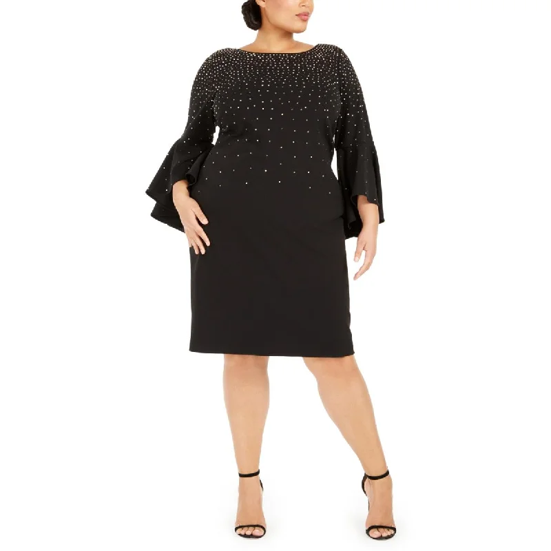 Calvin Klein Womens Plus Bell Sleeves Studded Cocktail and Party Dress