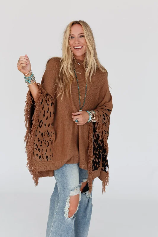 Tate Animal Print Poncho - Camel