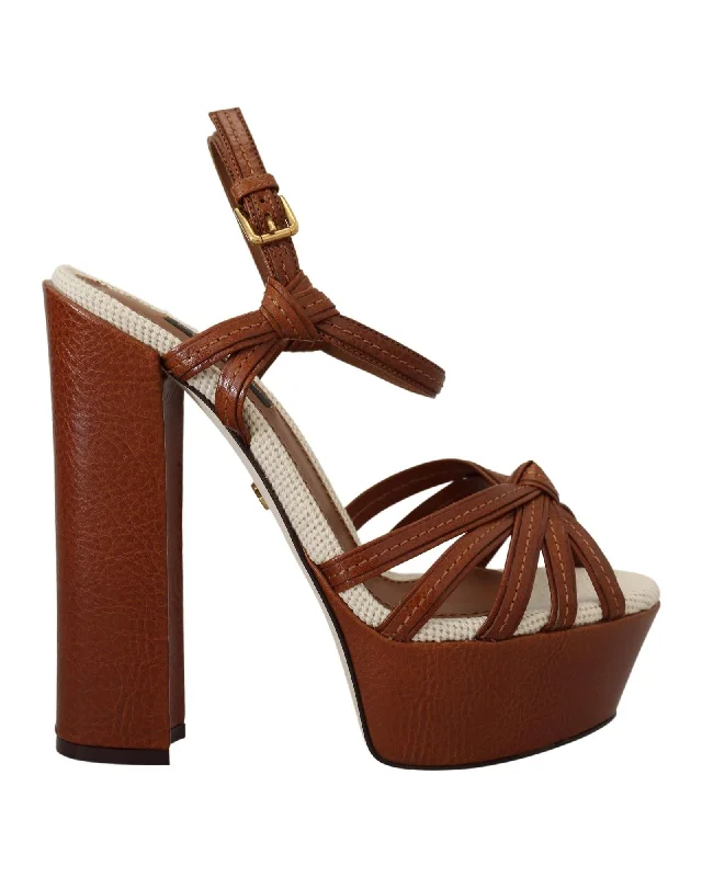 Dolce & Gabbana Brown Leather Platform Sandal Monochromatic Shoe Look  