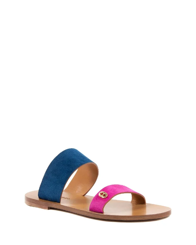 Dee Ocleppo Double Strap Slide Sandals BluePink Striped Shoe Style  