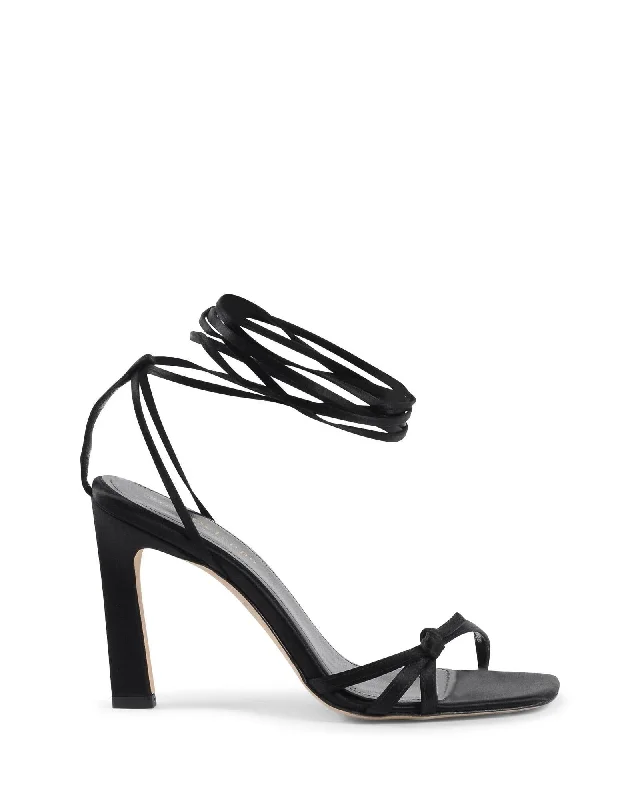 Dee Ocleppo Kiera Satin Knotted Heels Black Strap - Up Sandal Resort Style  
