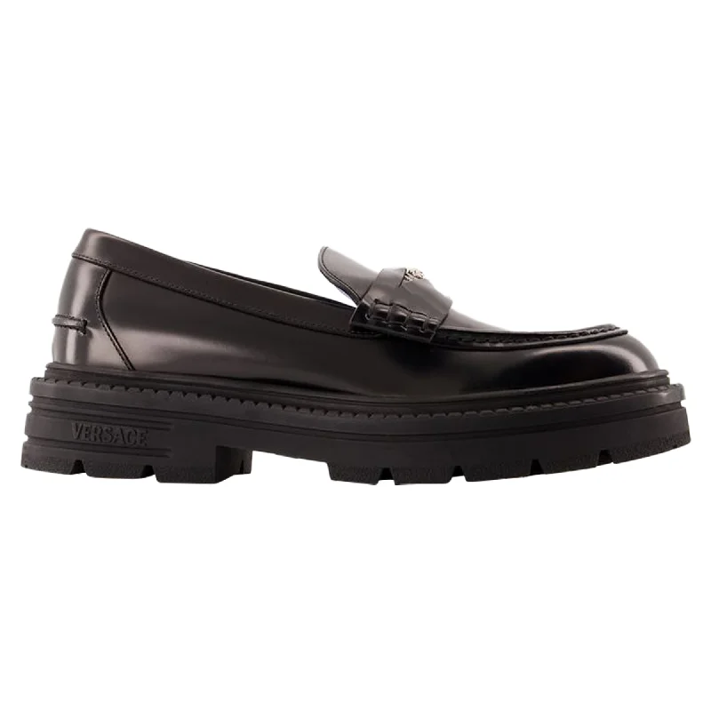 Adriano Flat Shoes - Versace - Leather - Black Wingtip Oxford Design 