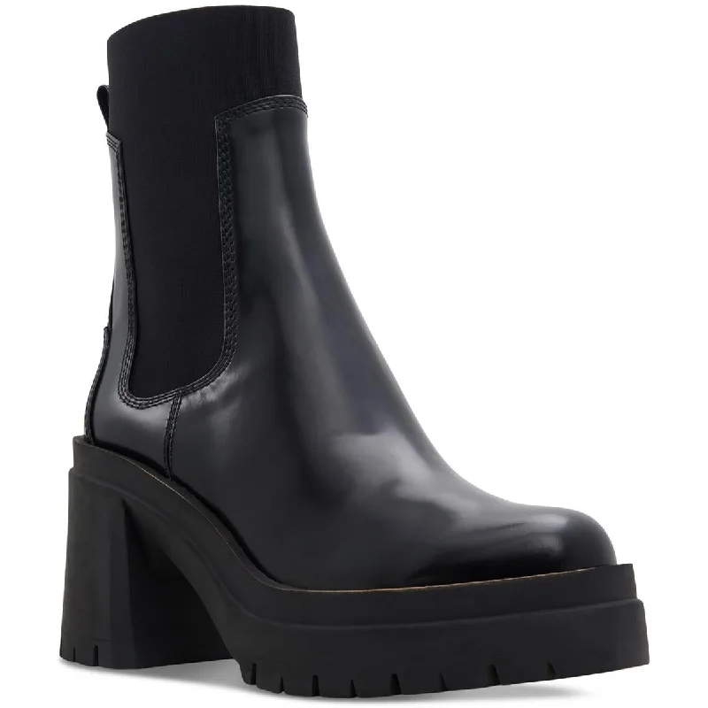 Aldo Womens Big Mood Leather Block Heel Mid-Calf Boots Tailored Oxford Style 
