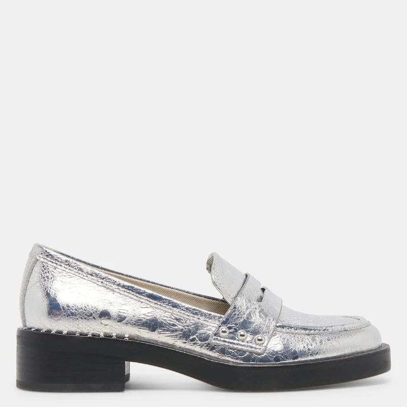 Aliane Loafers Silver Distressed Leather Upcycled Shoe Look  