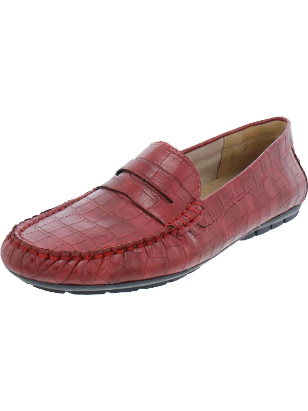 Alika Womens Embossed Crocodile Print Loafers Metallic Trim Shoe Design  