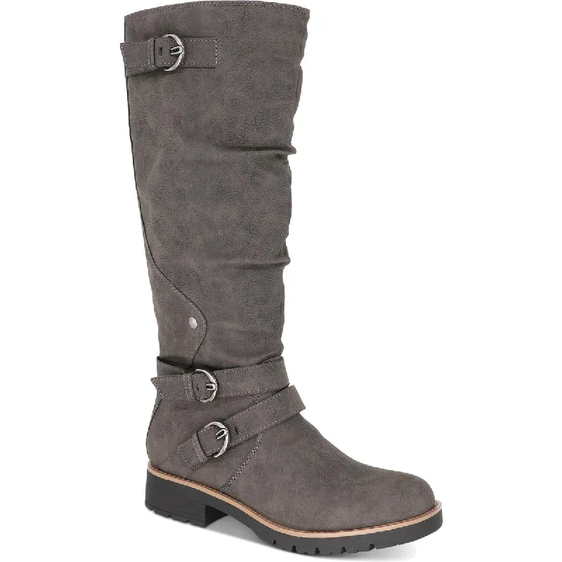 American Rag Womens Brinley Faux Leather Knee-High Motorcycle Boots Elastic - Sided Chelsea Look  