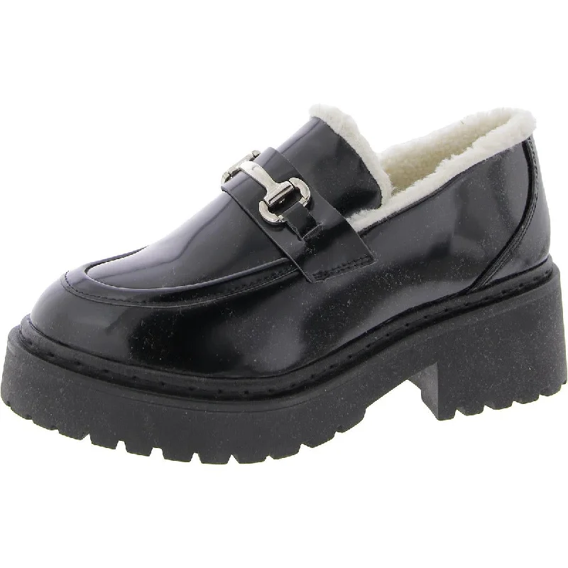 Approach-F Womens Faux Fur Lined Block Heel Loafers Buckle -