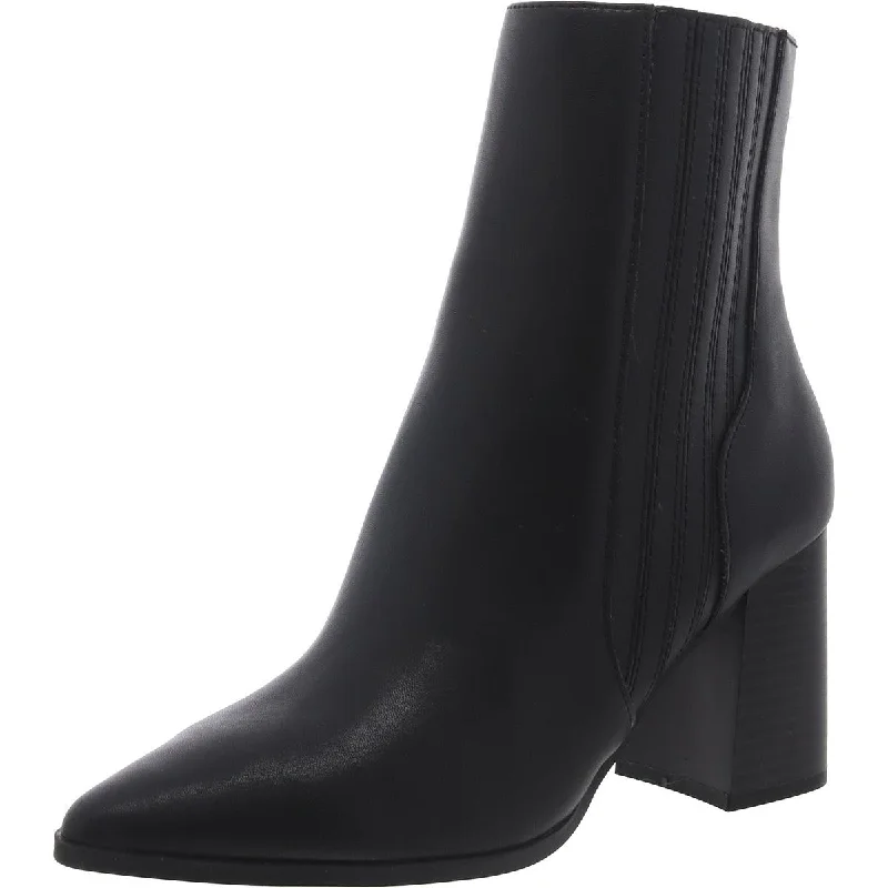 Aqua Womens ICONIC Leather Block Heel Ankle Boots Metallic Trim Shoe Design  