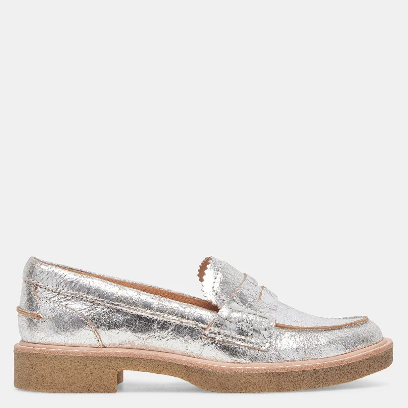 ARABEL LOAFERS SILVER DISTRESSED LEATHER Art Deco - Inspired Shoe Look  