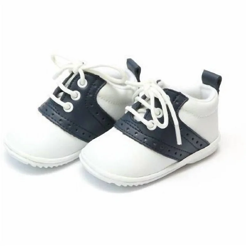 Baby's Austin Shoes In White With Navy Neon - Accent Sneaker Look  