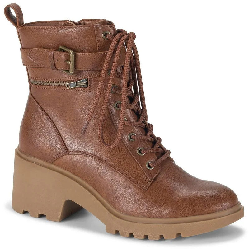 Baretraps Womens Dani Faux Leather Lug Sole Combat & Lace-Up Boots Striped Shoe Style  