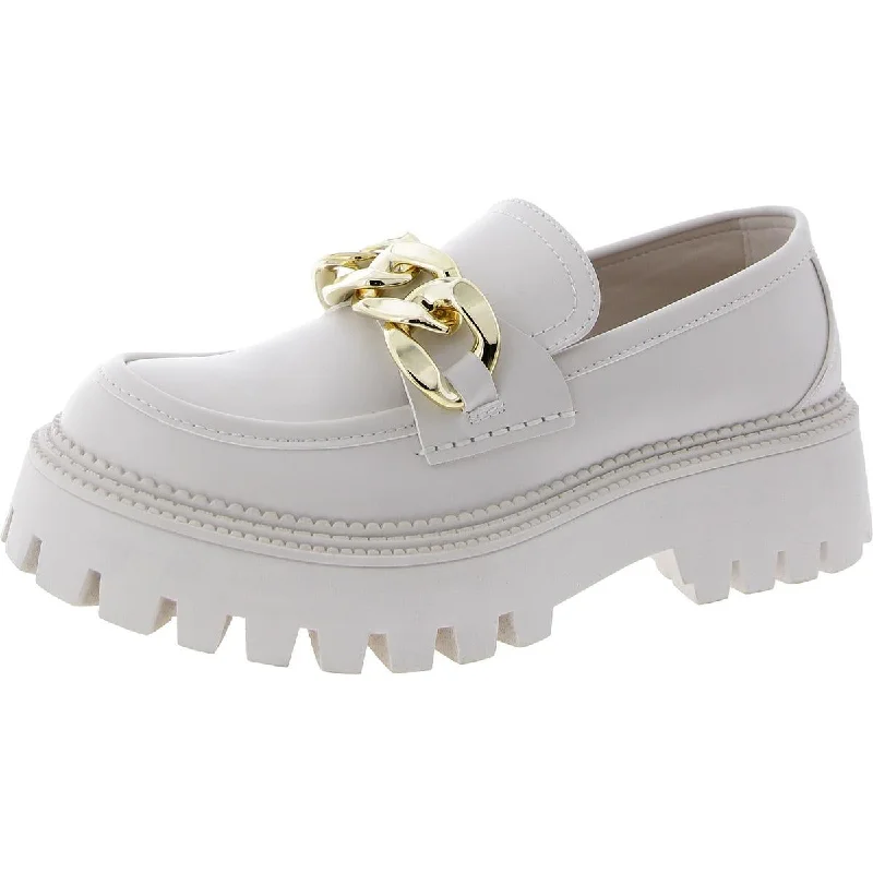 Bianca Womens Faux Leather Block Heel Loafers Aesthetic  
