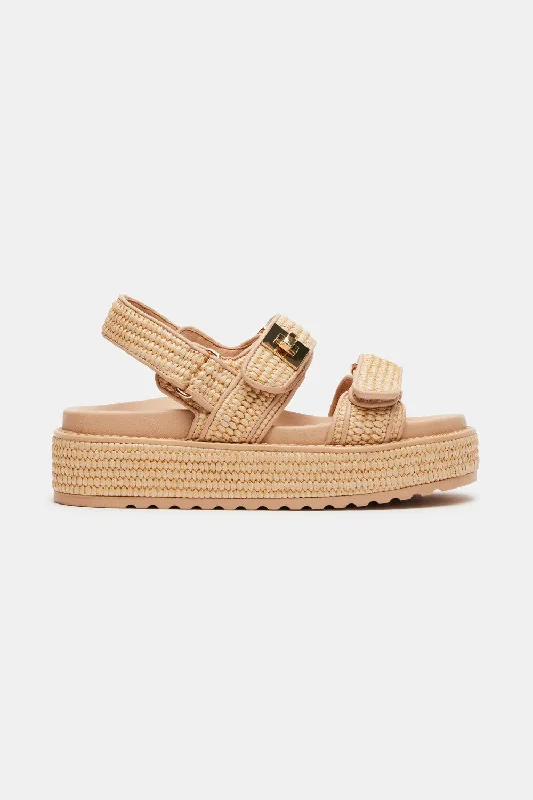 Steve Madden Bigmona Platforom Sandal in Natural Raffia Ivy League Loafer Look 