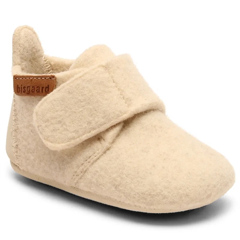 Bisgaard Baby Wool Home Shoe Creme Embroidered Cowboy Boot Design  