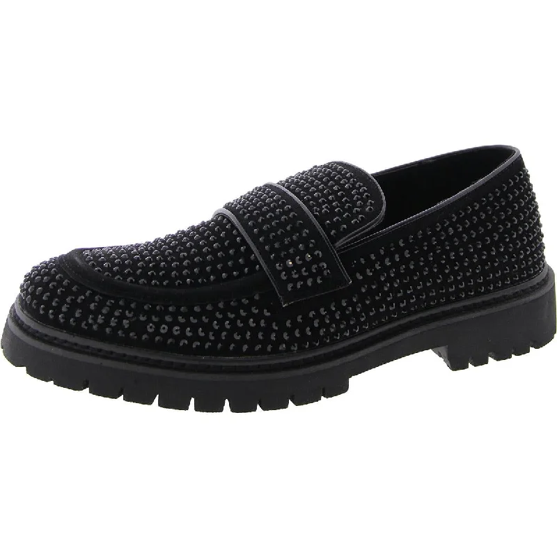 Brenly Womens Suede Rhinestone Loafers Ivy League Loafer Look 