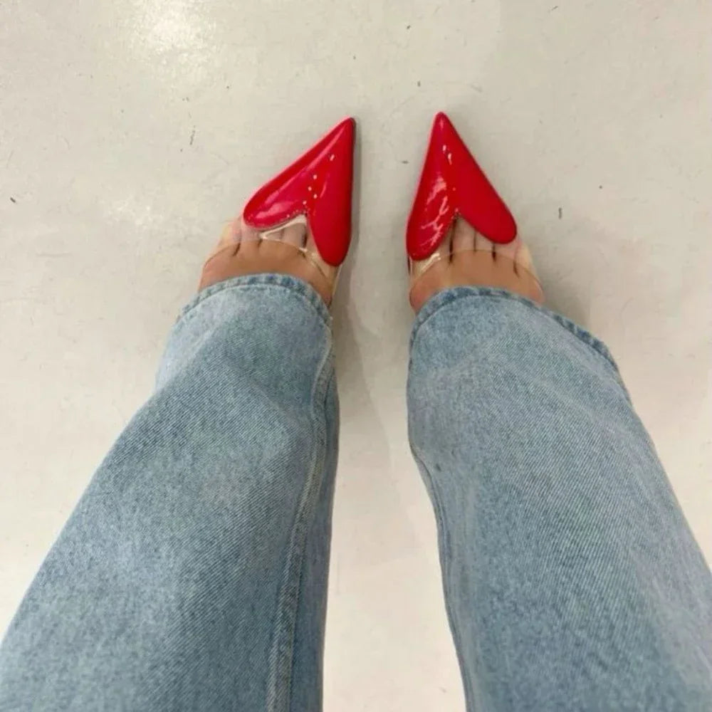 CHMURY Pointed Toe Heart High Heels Mules Sandals Slipper for Women 2024 Black White Red Shoes Smart - Shoe Functionality Style  