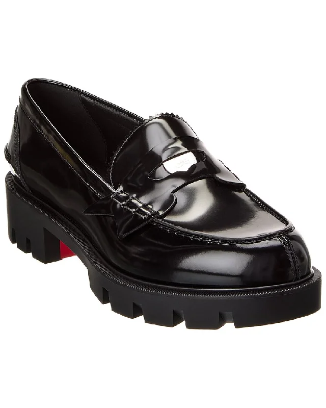 Christian Louboutin Penny Lug Leather Loafer Ankle - High Military Boot Style  