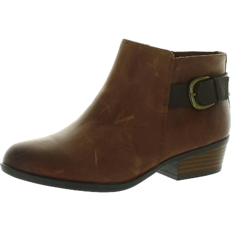 Clarks Womens Addiy Kara Leather Block Heel Ankle Boots Combat - Inspired Military Boot Look  