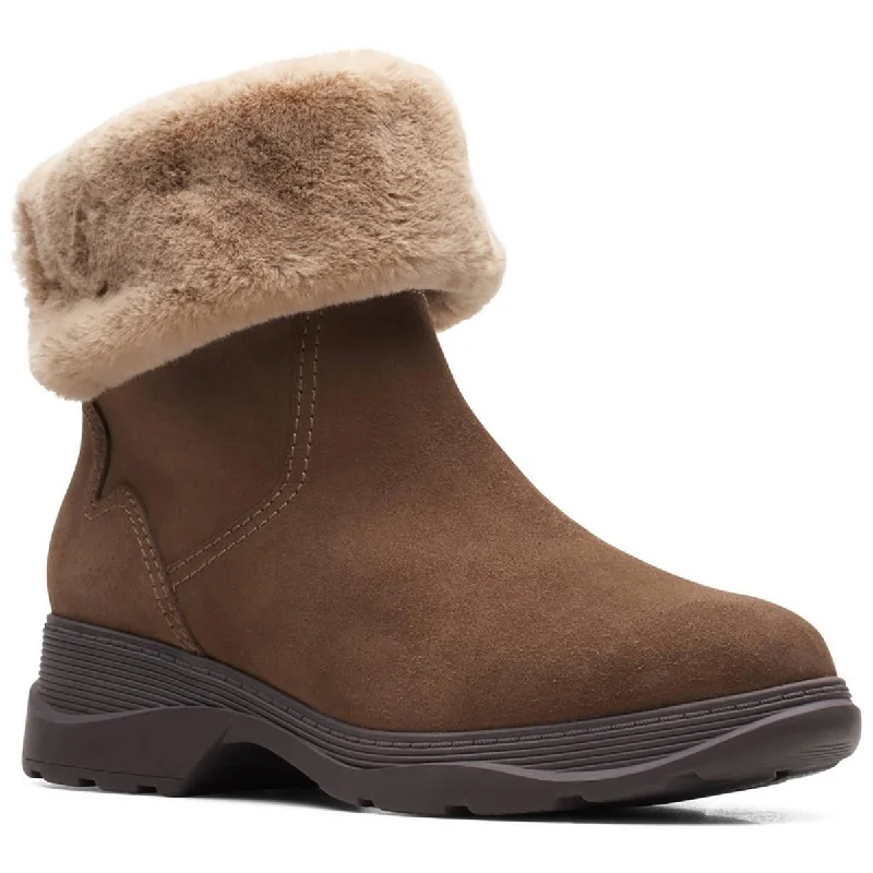 Clarks Womens Aveleigh Pull Suede Faux Fur Lined Shearling Boots Hemp - Material Shoe Style  