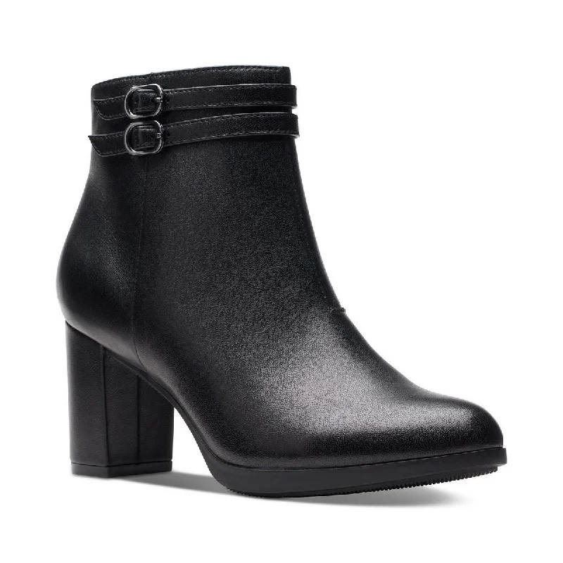 Clarks Womens Bayla Light Block Heel Ankle Mid-Calf Boots Business Monk Strap Style  