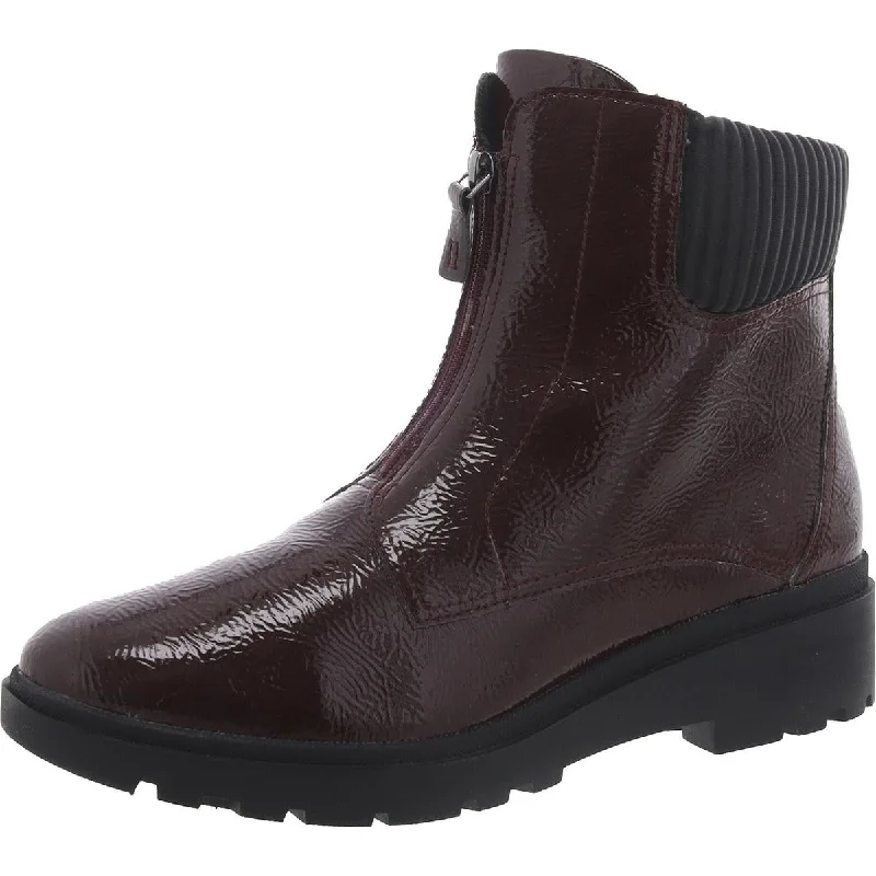 Clarks Womens Calla Zip Patent Block Heel Chelsea Boots Ivy League Loafer Look 