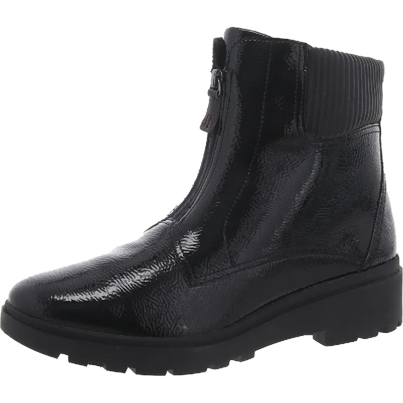 Clarks Womens Calla Zip Patent Block Heel Chelsea Boots Distressed Leather Shoe Style  