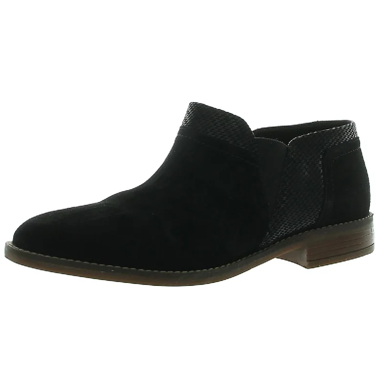 Clarks Womens Camzin Mix Suede Slip On Ankle Boots Loose - Fit Slipper Style  